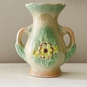 Vintage 1950s Japan Floral Bud Vase Pastel Green Raised Flower Cottagecore Decor